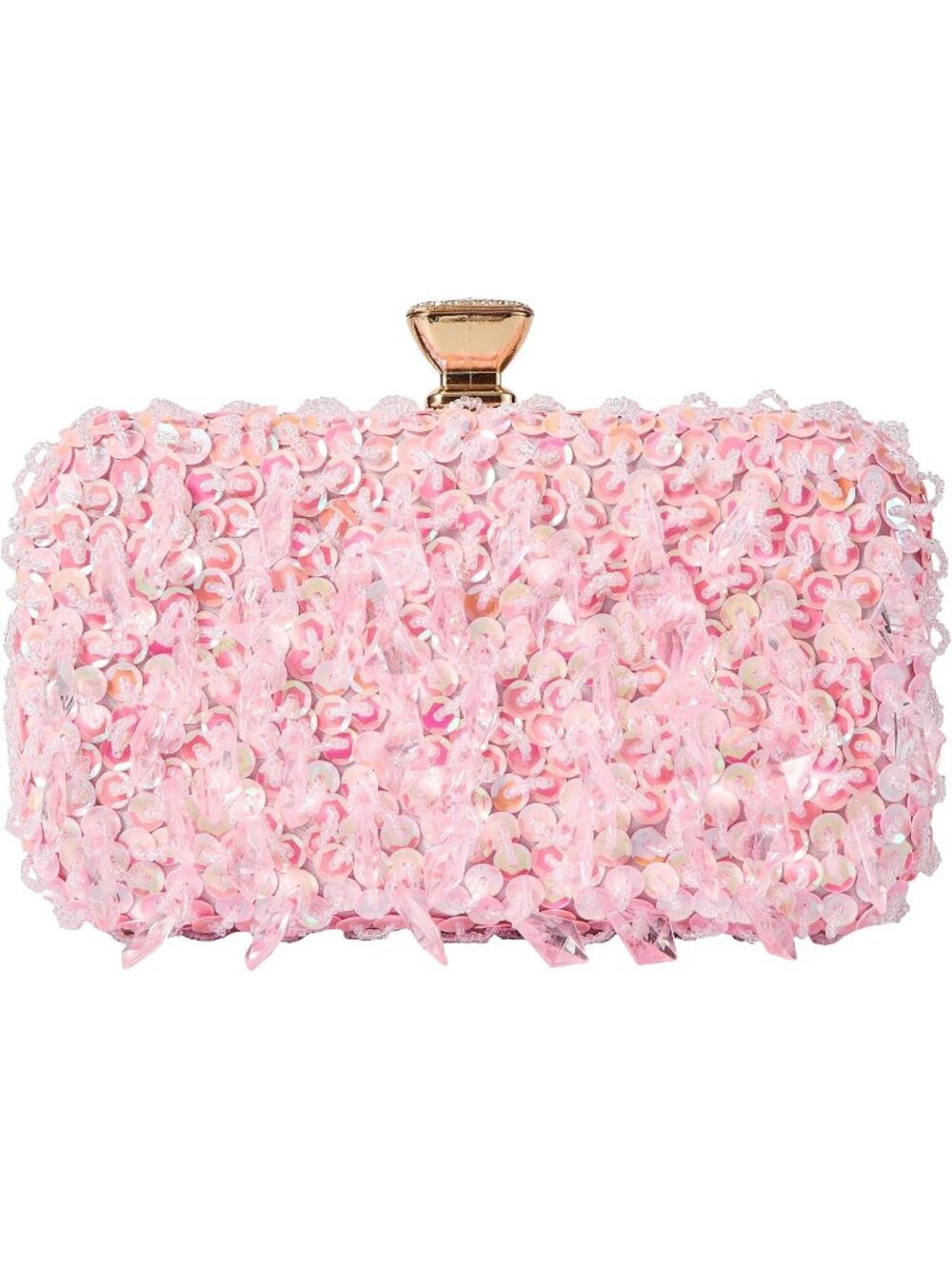 Womens Pink Sequin Iridescent Beaded Box Clutch Gold Lock Evening Bag